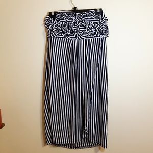 Venus black and white striped strapless wrap dress | Large